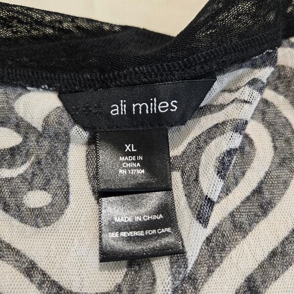 Ali Miles Black/White Mesh Open Front Lightweight Jacket Cardigan Semi-sheer XL - Picture 8 of 12